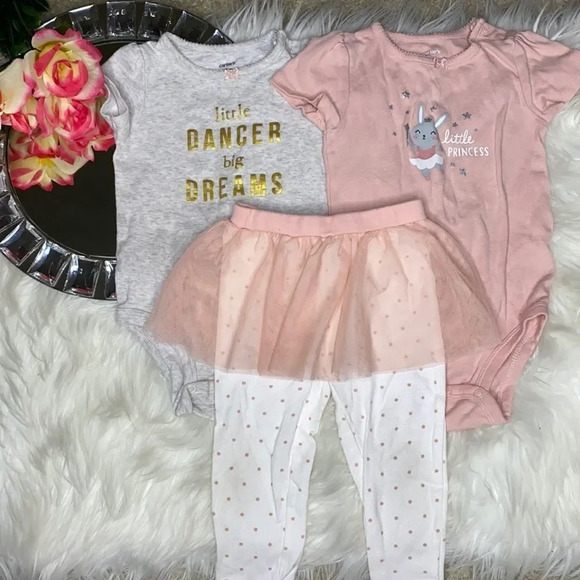 Carter’s Little Dancer two sets of onesies W/ matching leggings and tutu… - Picture 1 of 4